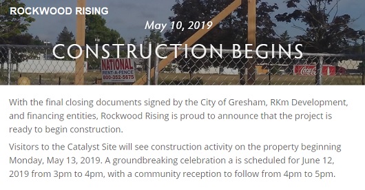 Rockwood Rising Project Construction Begins Monday, May 13, 2019. Groundbreaking June 12, 2019. Info here!